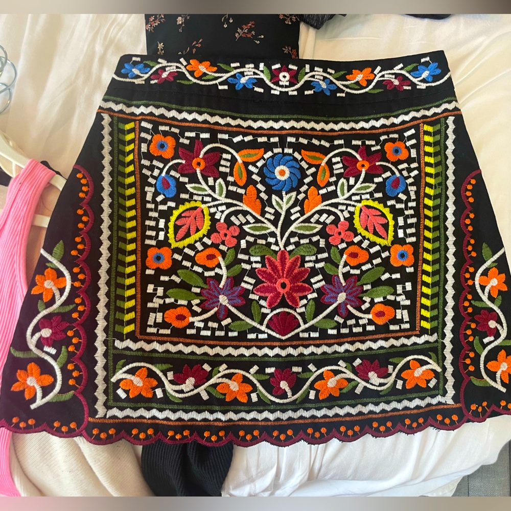 Black skirt with multi colored embroidery